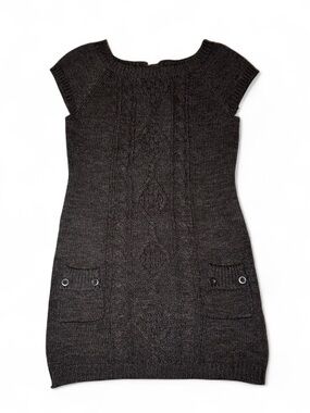Y2K vintage brown fall cable knit sweater dress with button pockets, size L 🗻